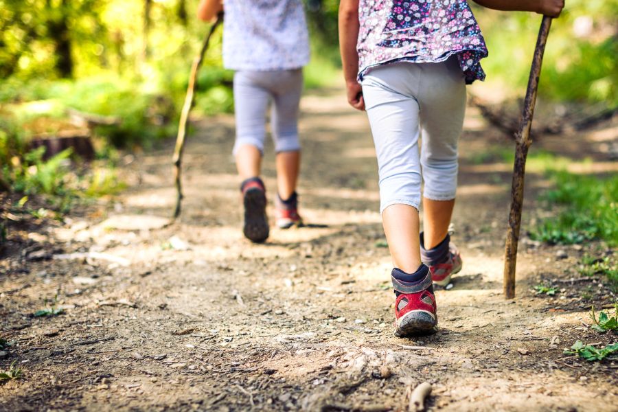 Children hiking with family. Children hiking with family.