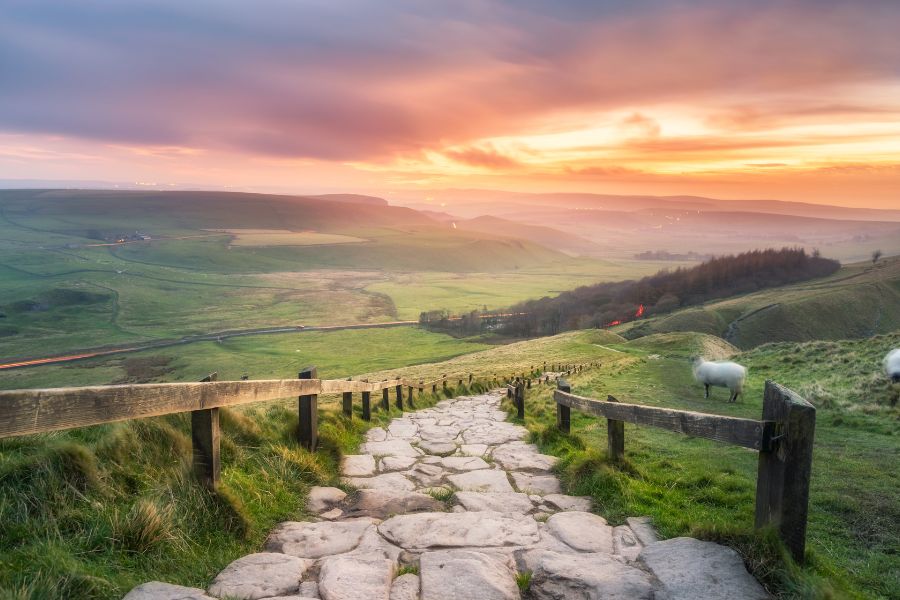 Mam Tor path at sunset. Mam Tor path at sunset.