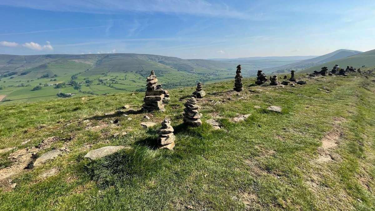 Stone Sculptures as seen from The Great Ridge in the Peak District.