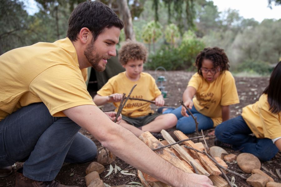 Teach kids how to have a campfire safely. Teach kids how to have a campfire safely.