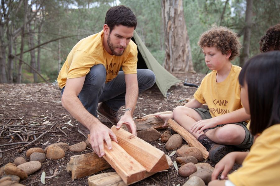 Teach kids how to have a campfire safely. Teach kids how to have a campfire safely.